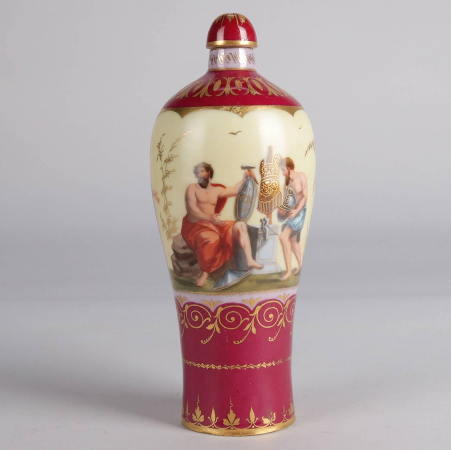 19th Century Antique Austrian Royal Vienna Classical Gilt Porcelain Scent Jar Signed Vulcan