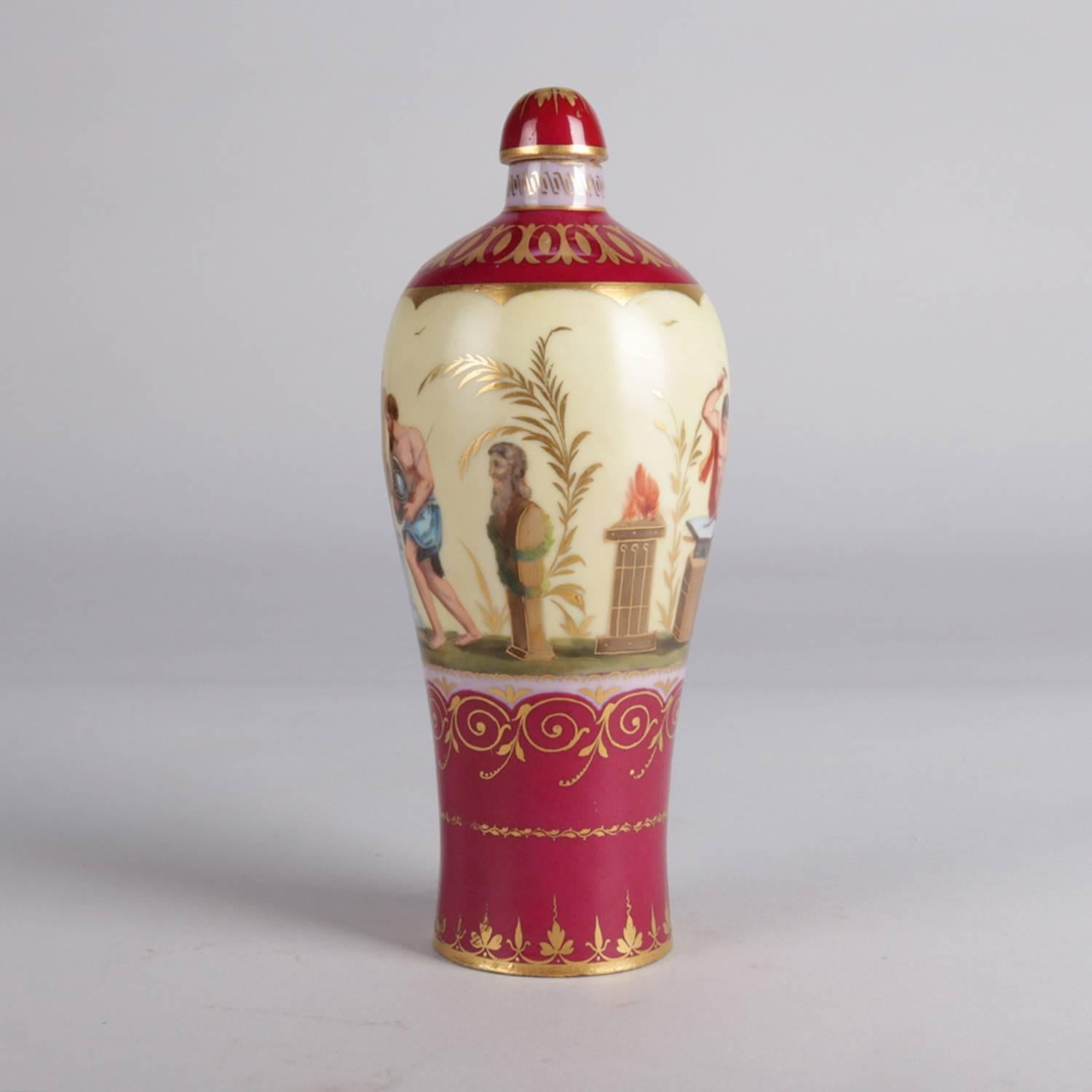 Antique Austrian Royal Vienna Classical Gilt Porcelain Scent Jar Signed Vulcan 1