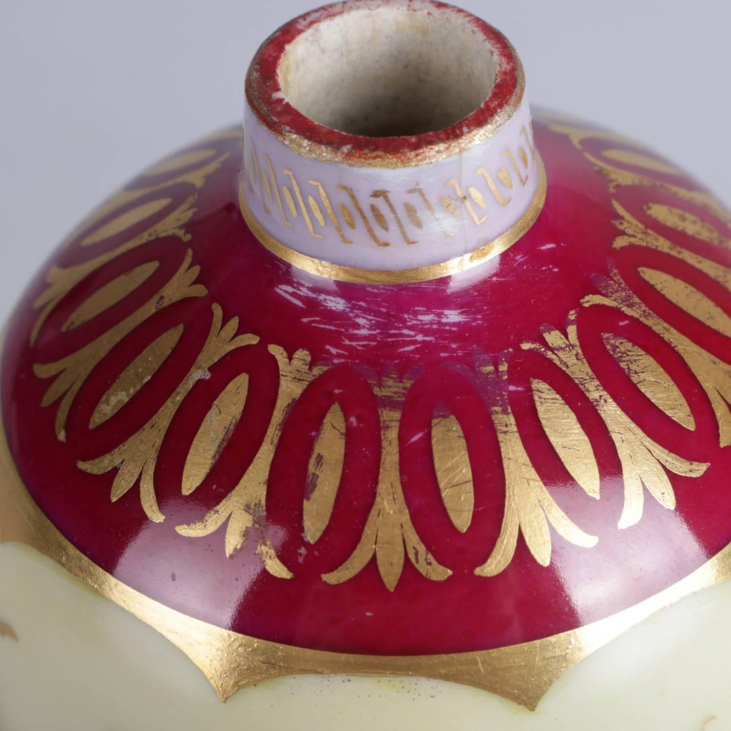 Antique Austrian Royal Vienna Classical Gilt Porcelain Scent Jar Signed Vulcan 4