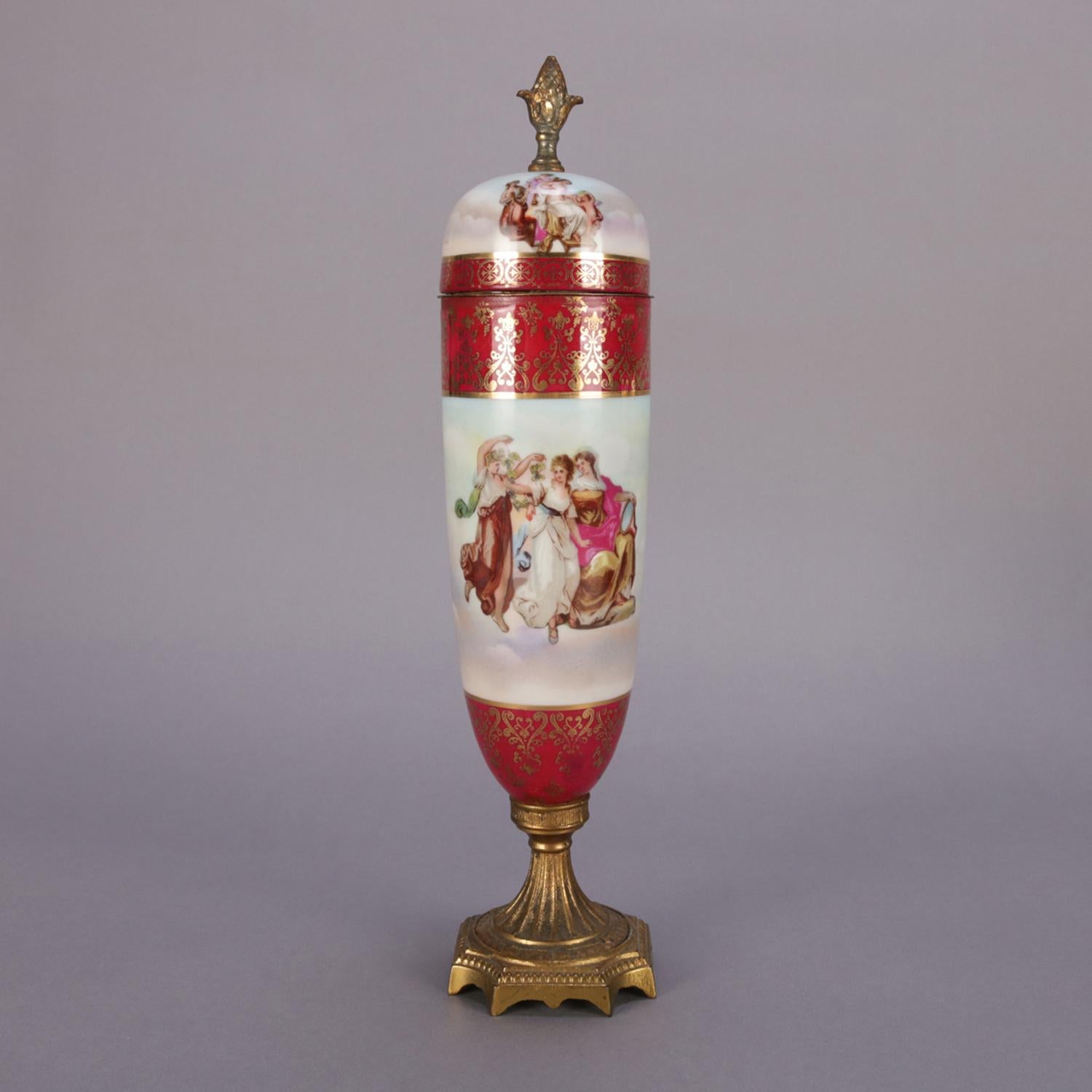 Classical Greek Antique Austrian Royal Vienna Classical Hand Painted and Gilt Porcelain Urn