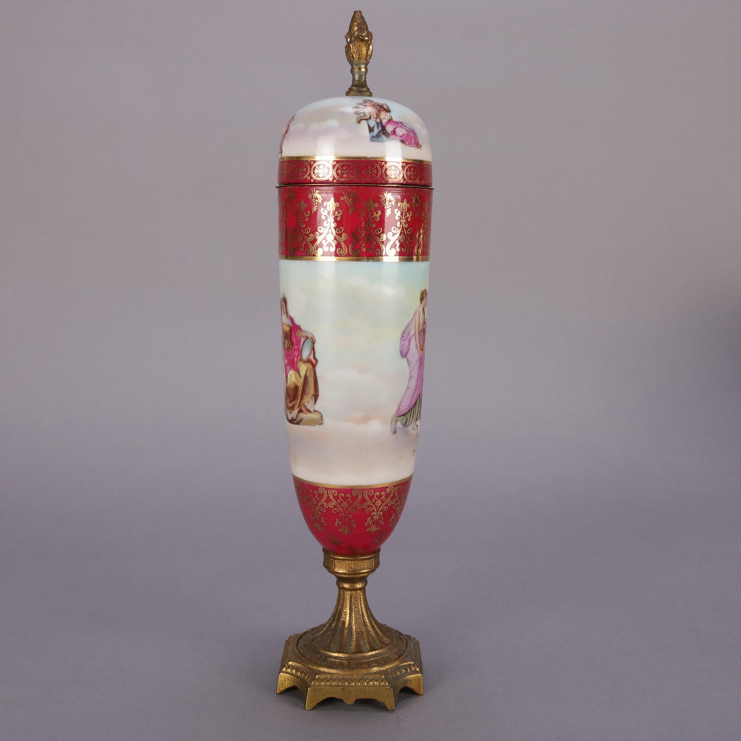 Cast Antique Austrian Royal Vienna Classical Hand Painted and Gilt Porcelain Urn
