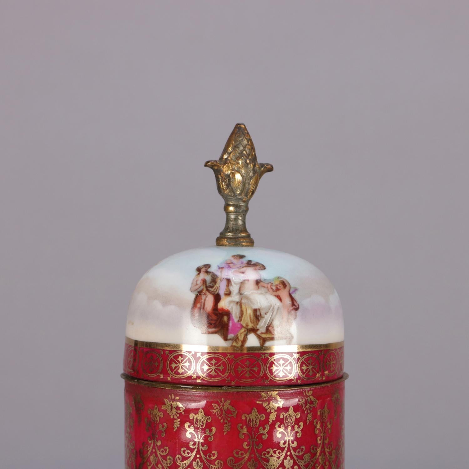 Antique Austrian Royal Vienna Classical Hand Painted and Gilt Porcelain Urn In Good Condition In Big Flats, NY