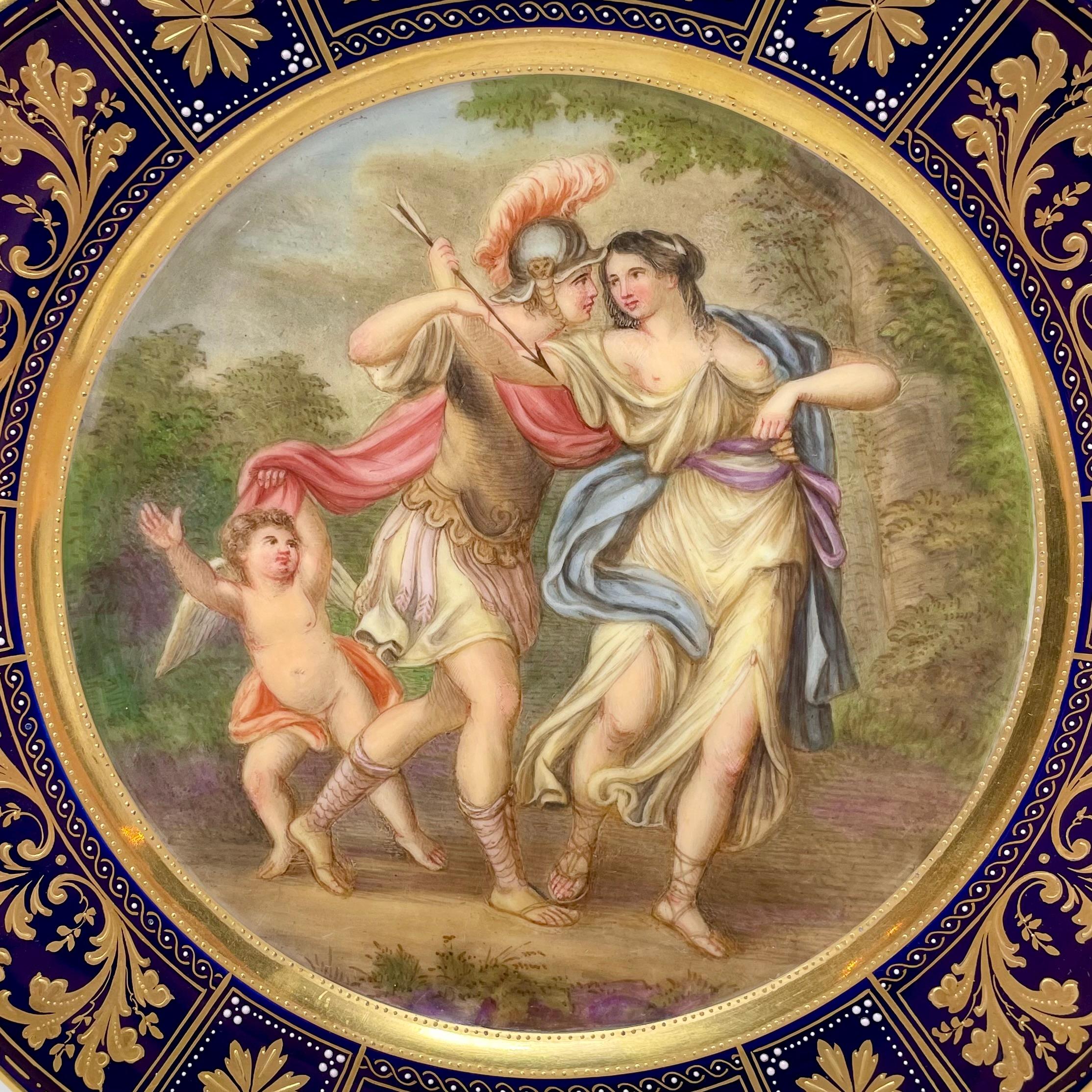 Antique Austrian Royal Vienna Cobalt and Gold Painted Porcelain Mythological Portrait Plate of 