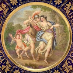 Antique Austrian Royal Vienna Cobalt & Gold Porcelain Mythological Plate Ca 1890