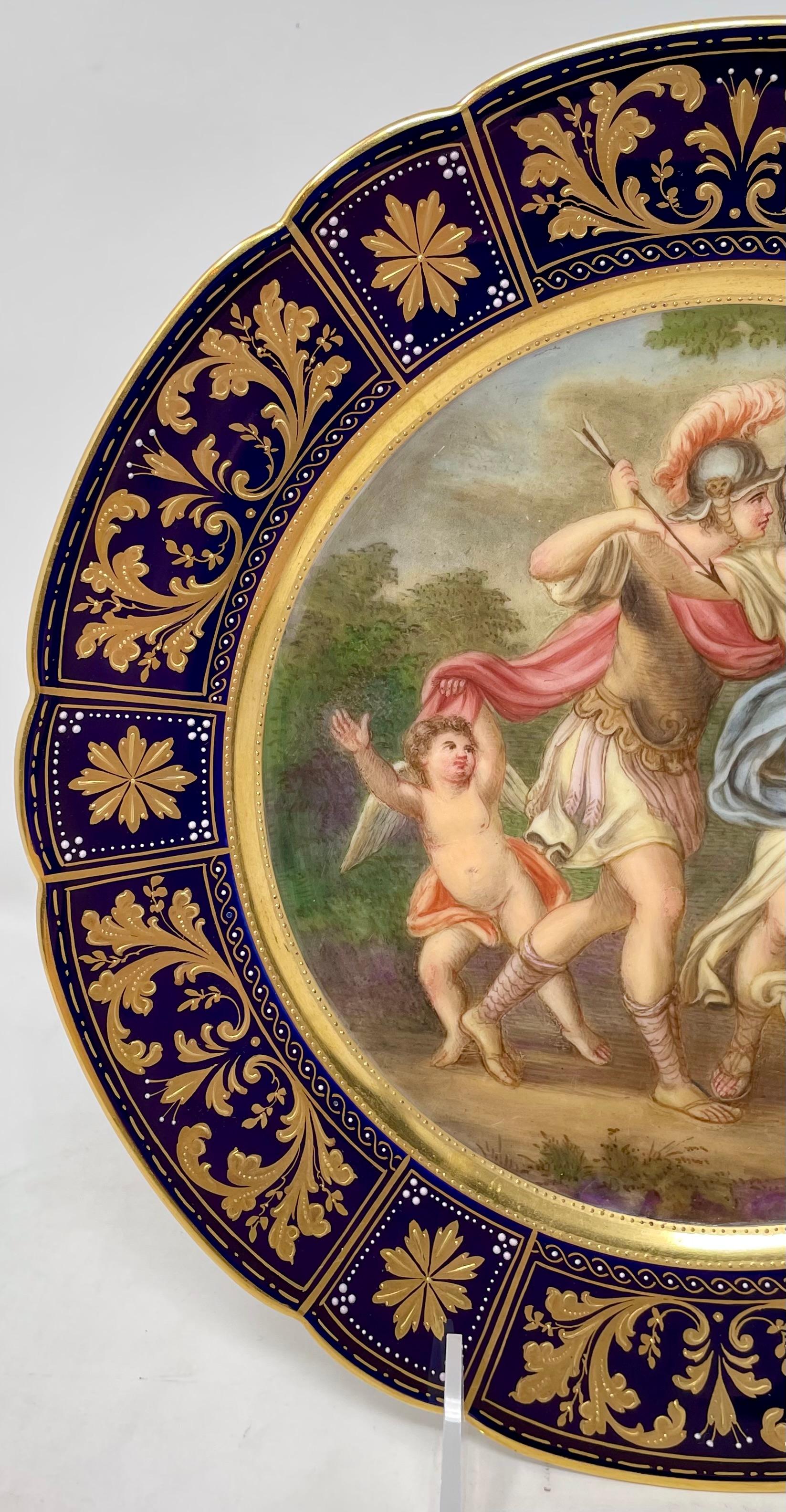 19th Century Antique Austrian Royal Vienna Cobalt & Gold Porcelain Mythological Plate Ca 1890 For Sale