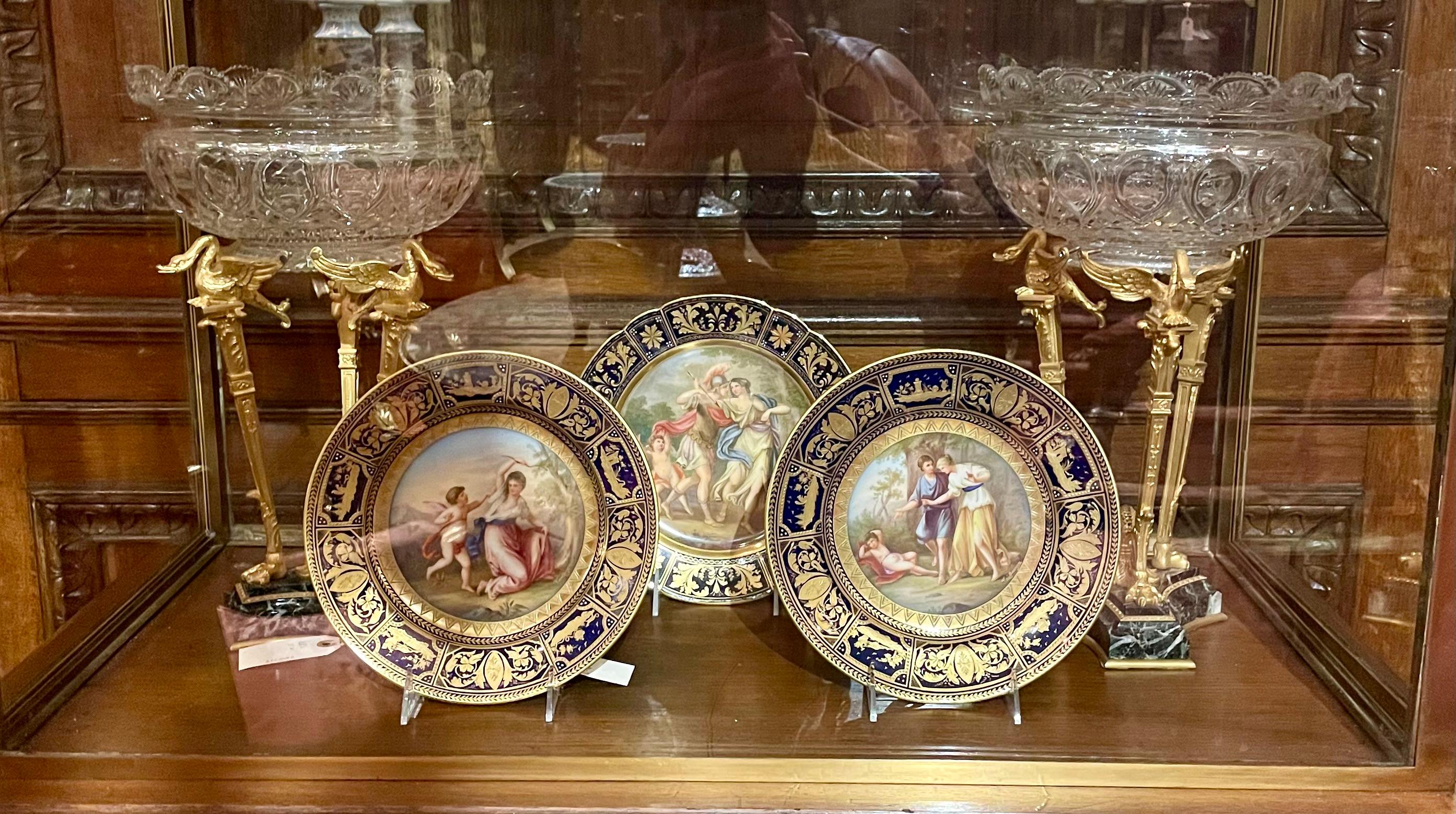 Antique Austrian Royal Vienna Cobalt & Gold Porcelain Mythological Plate Ca 1890 For Sale 5