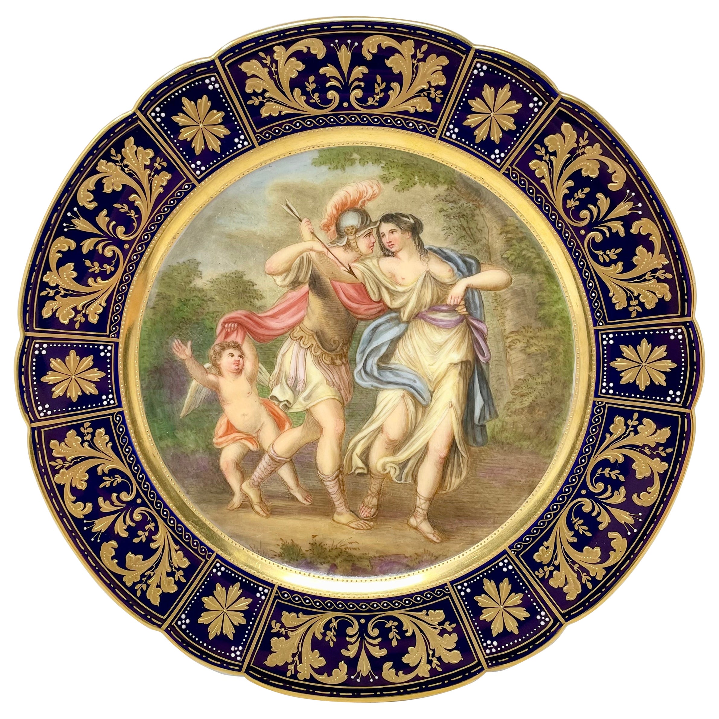 Ancienne assiette mythologique en porcelaine de cobalt et d'or de Royal Vienna Porcelain Ca 1890