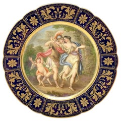 Antique Austrian Royal Vienna Cobalt & Gold Porcelain Mythological Plate Ca 1890