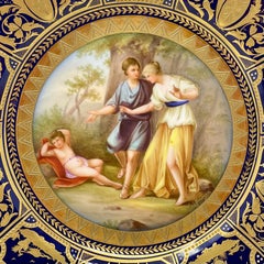 Antique Austrian Royal Vienna Cobalt & Gold Porcelain Plate of "Cupid & Lyphia"