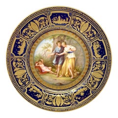 Antique Austrian Royal Vienna Cobalt & Gold Porcelain Plate of "Cupid & Lyphia"