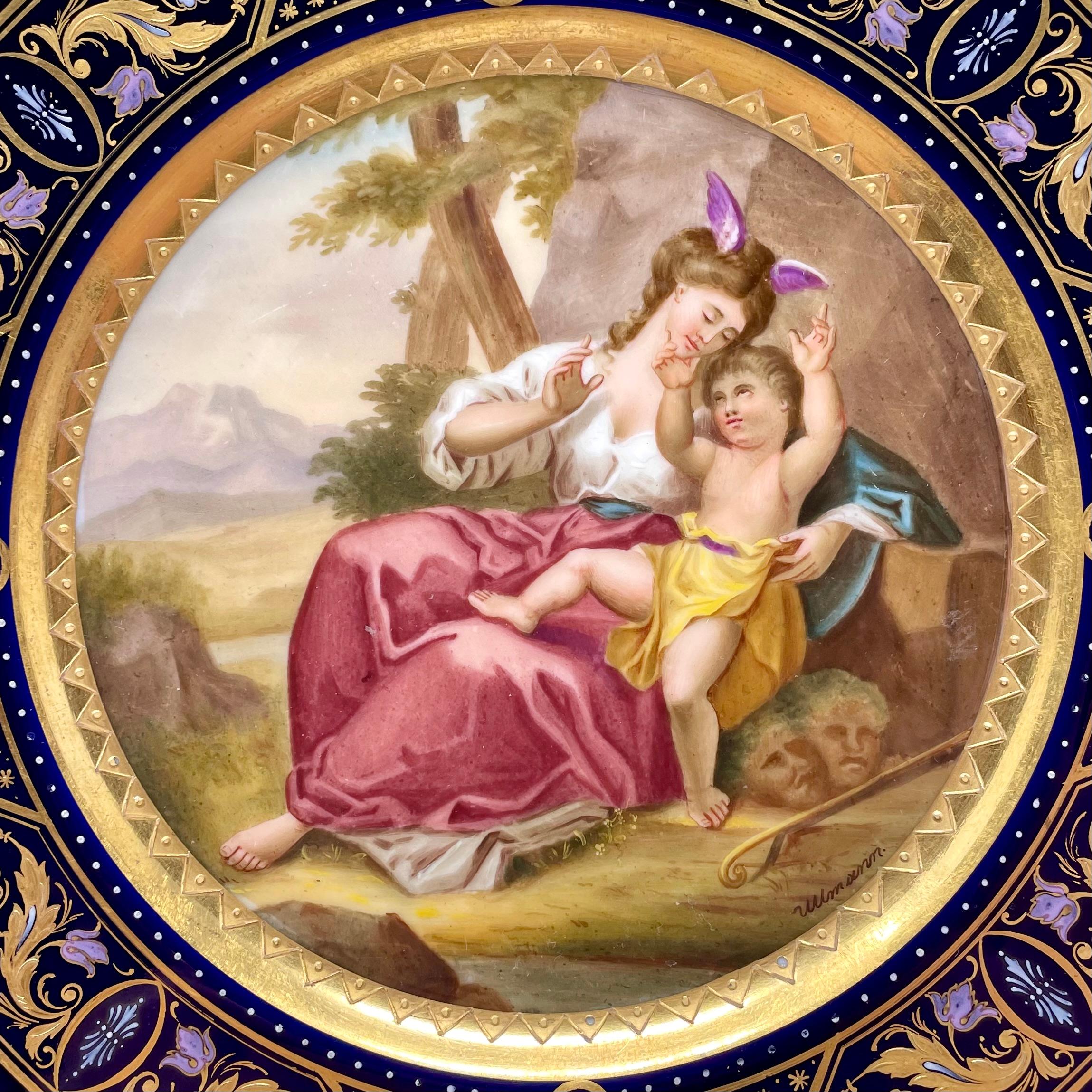 Antike österreichische Royal Vienna Porzellan kobaltblau und Gold Kabinett Teller von Shakespeare's Progeny, CIRCA 1890's.
