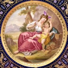 Antique Austrian Royal Vienna Cobalt Porcelain Plate of Shakespeare's Progeny