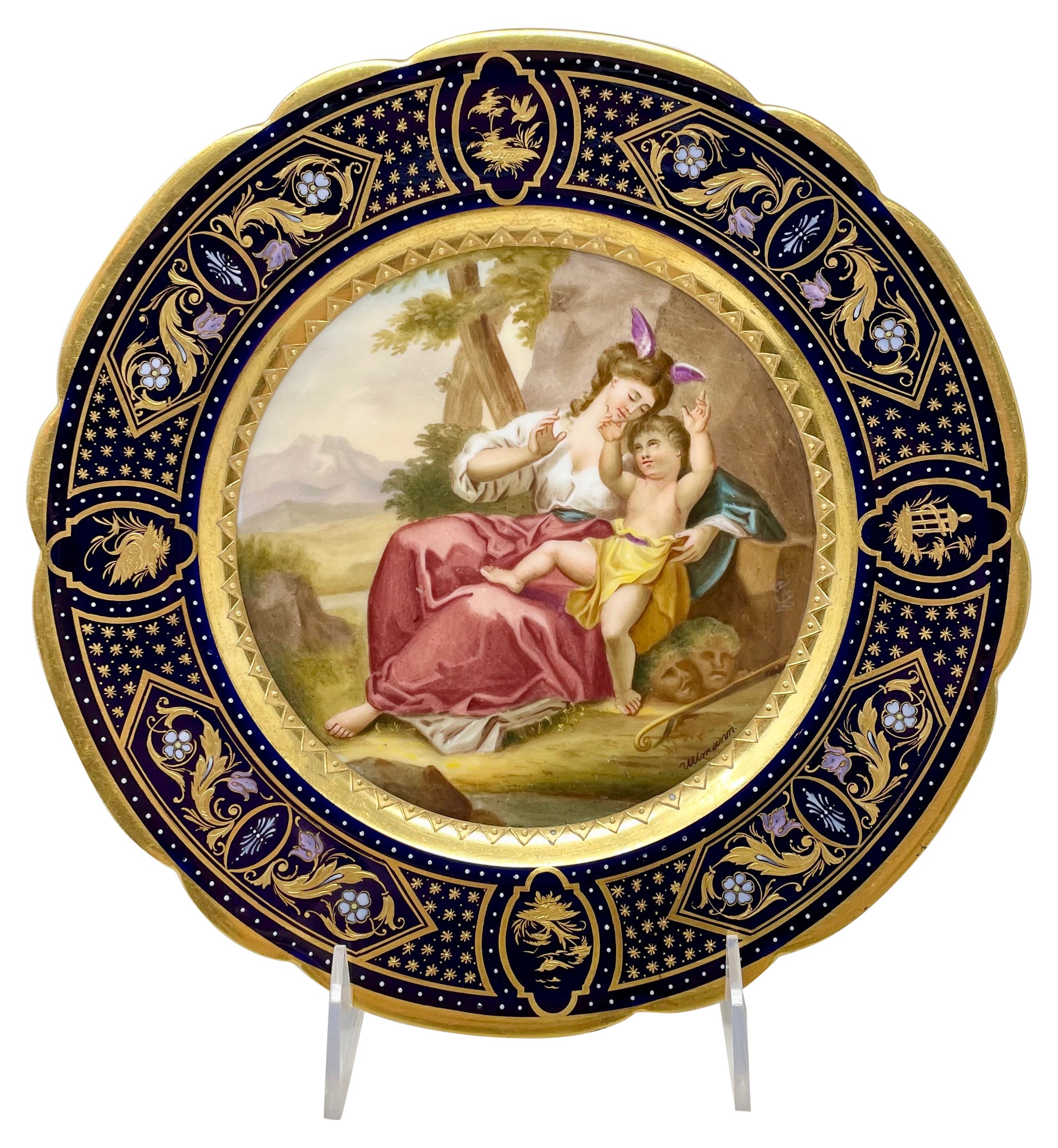 Antiker österreichischer Royal Vienna Cobalt Porcelain Teller mit Shakespeare's Progeny im Angebot