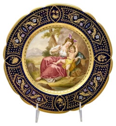 Antique Austrian Royal Vienna Cobalt Porcelain Plate of Shakespeare's Progeny