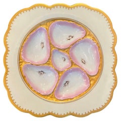 Antique Austrian "Royal Vienna" Gold & Pink Porcelain Oyster Plate, Circa 1890