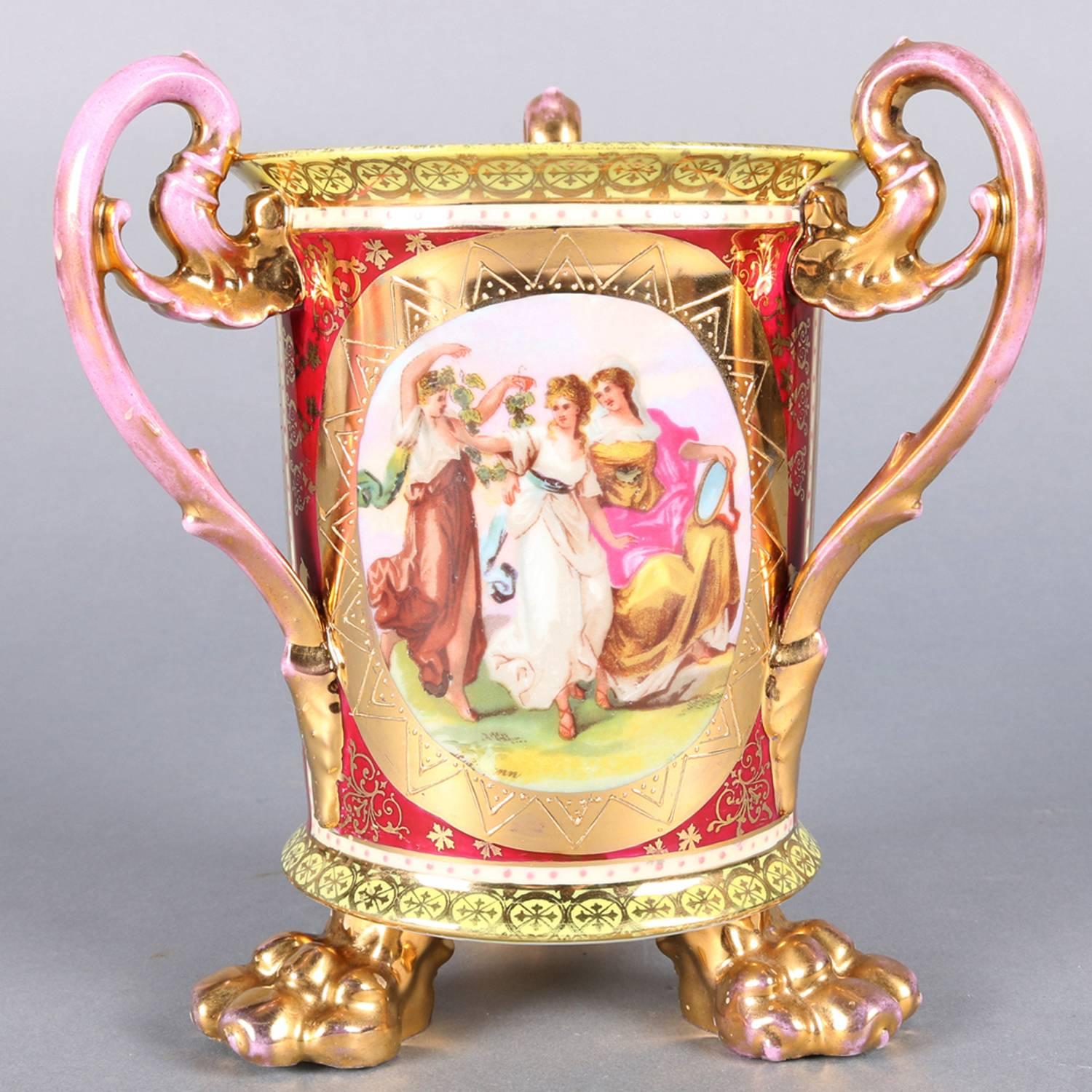 Austrian Royal Vienna Hand-Painted and Gilt 3-Handled Loving Cup, circa 1890 4