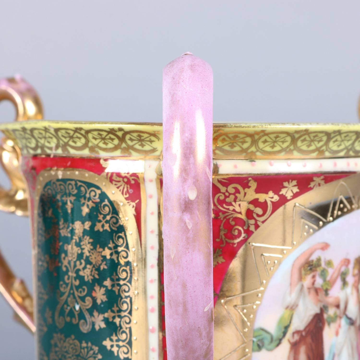 Austrian Royal Vienna Hand-Painted and Gilt 3-Handled Loving Cup, circa 1890 5