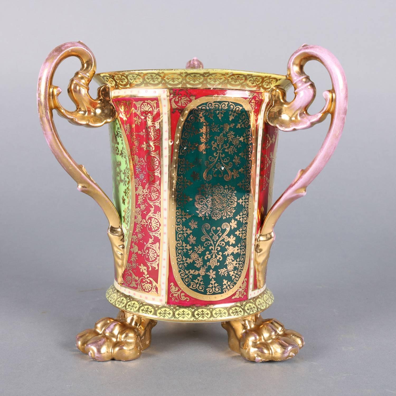 19th Century Austrian Royal Vienna Hand-Painted and Gilt 3-Handled Loving Cup, circa 1890