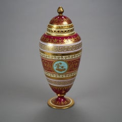 Antique Austrian Royal Vienna Hand Painted & Enamel Decorated Portrait Urn c1890