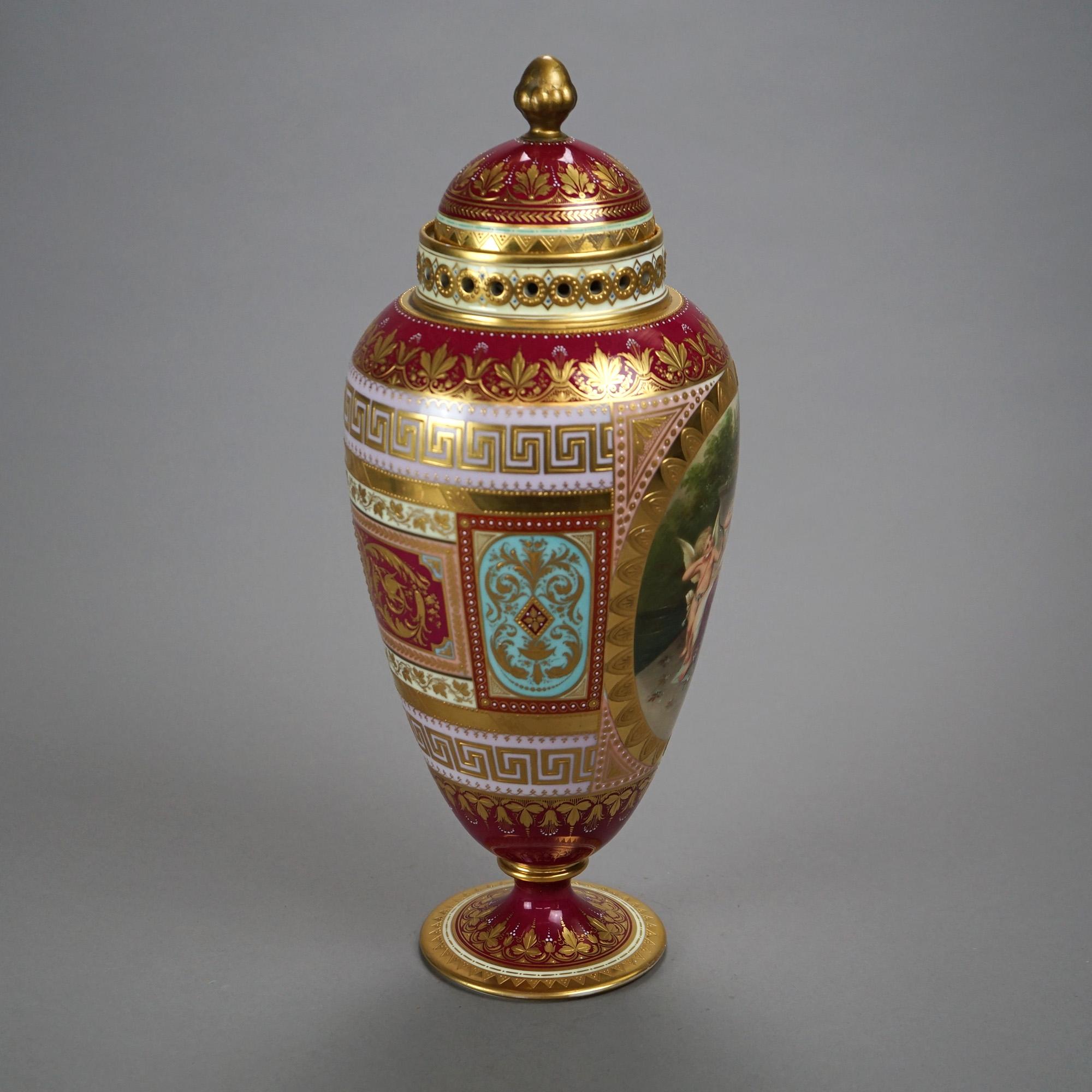 Classical Greek Antique Austrian Royal Vienna Hand Painted & Enamel Decorated Portrait Urn c1890