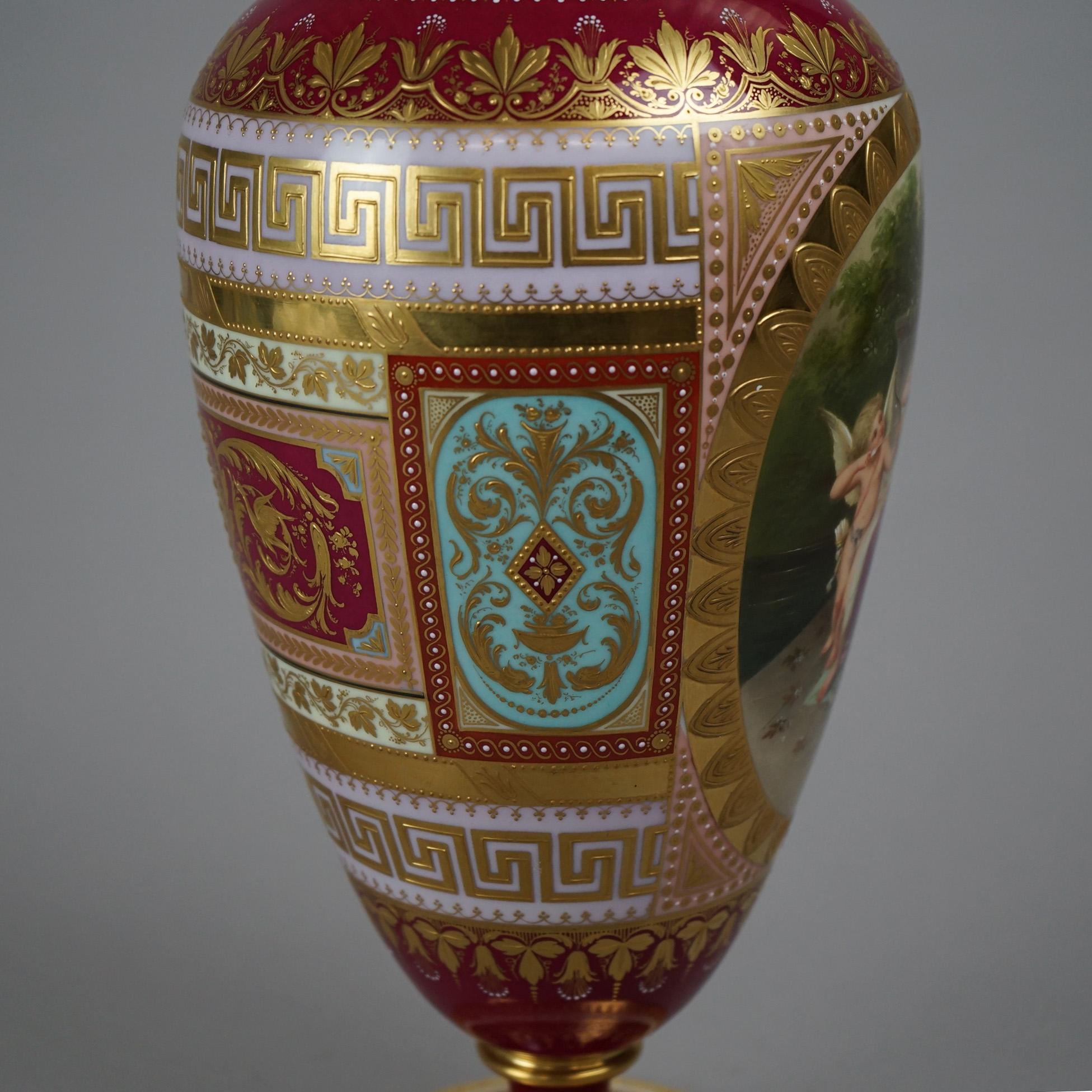 Antique Austrian Royal Vienna Hand Painted & Enamel Decorated Portrait Urn c1890 In Good Condition In Big Flats, NY