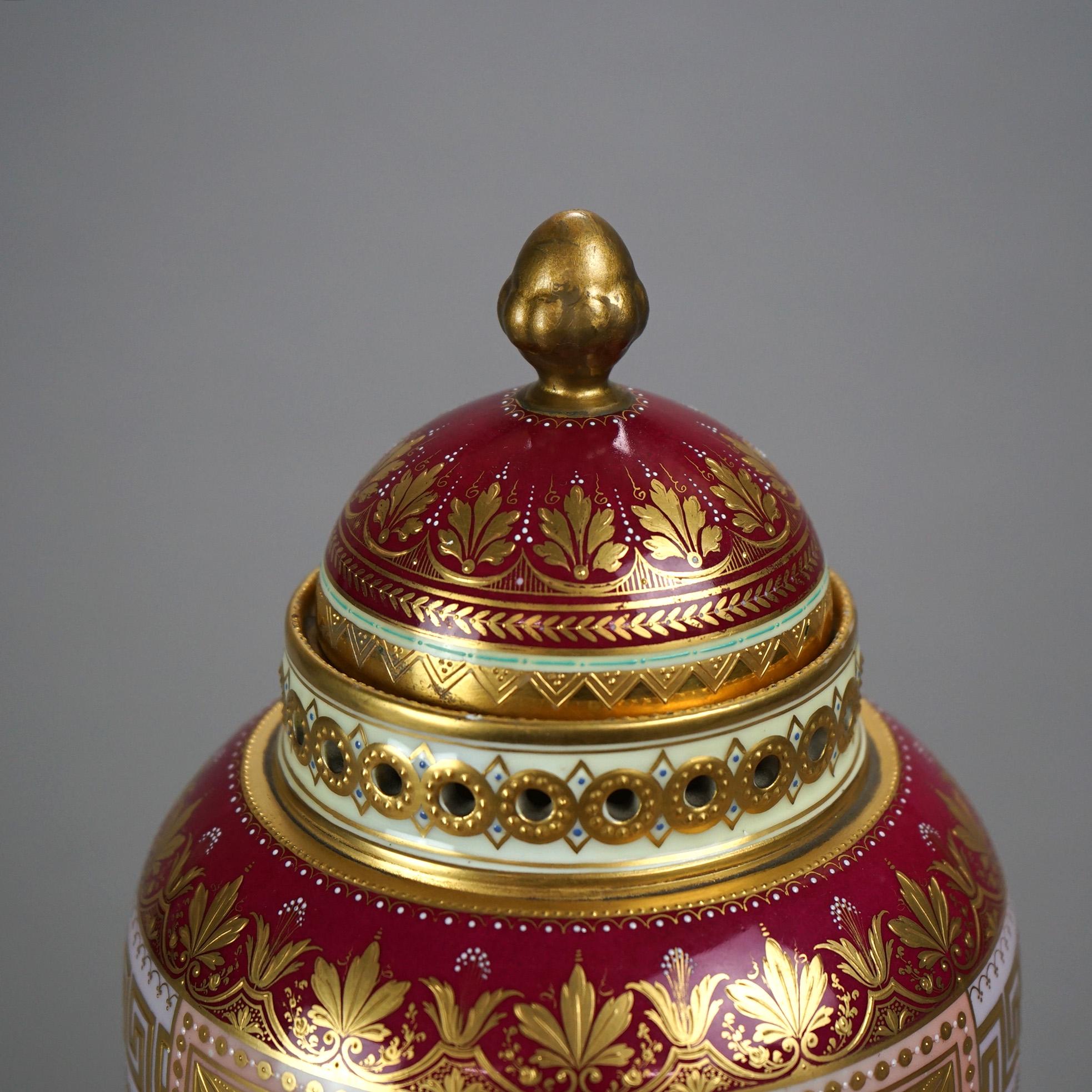 Antique Austrian Royal Vienna Hand Painted & Enamel Decorated Portrait Urn c1890 2