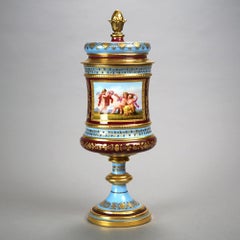 Antique Austrian Royal Vienna Hand Painted & Enameled Porcelain Urn c1890