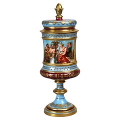 Antique Austrian Royal Vienna Hand Painted & Enameled Porcelain Urn c1890