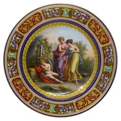 Ancienne assiette de cabinet autrichienne royale de Vienne en porcelaine mythologique peinte à la main