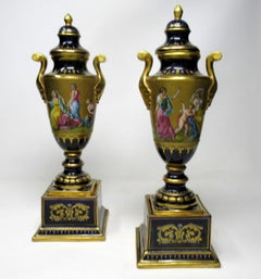 Antique Austrian Royal Vienna Mythological Themed Hand Painted Vases Urns Pair