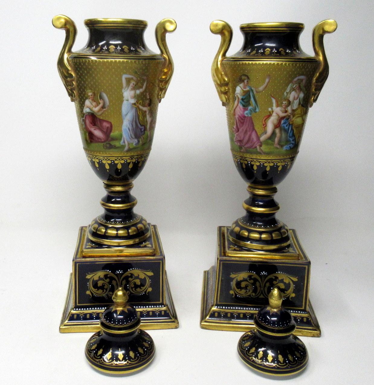 Antique Austrian Royal Vienna Mythological Themed Hand Painted Vases Urns Pair For Sale 2