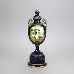 Antique Austrian Royal Vienna Porcelain Cobalt Portrait Urn, c1890
