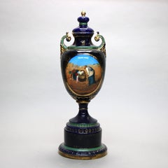 Antique Austrian Royal Vienna Porcelain Cobalt Portrait Urn, c1890