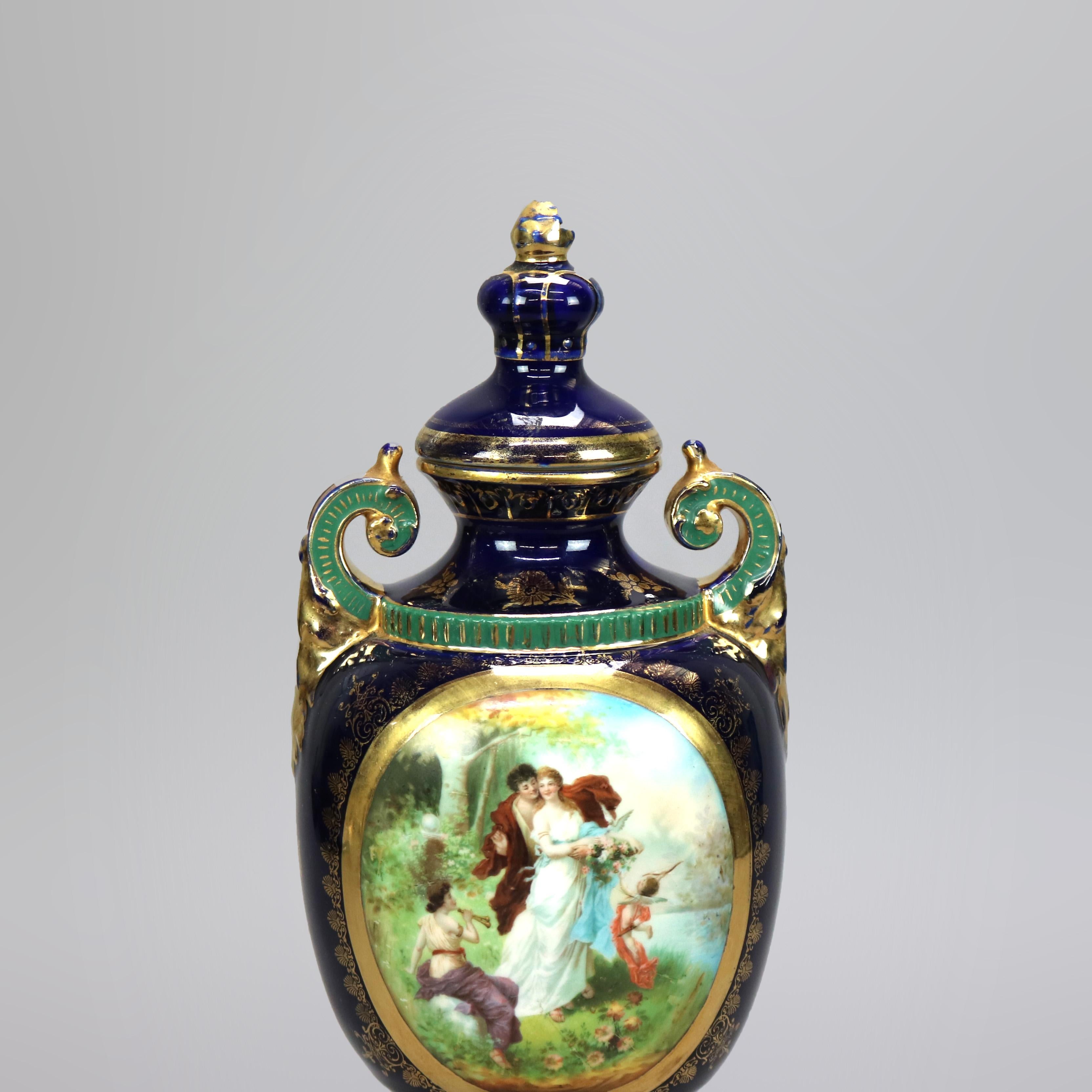 Antique Austrian Royal Vienna Porcelain Cobalt Portrait Urn, c1890 In Good Condition In Big Flats, NY
