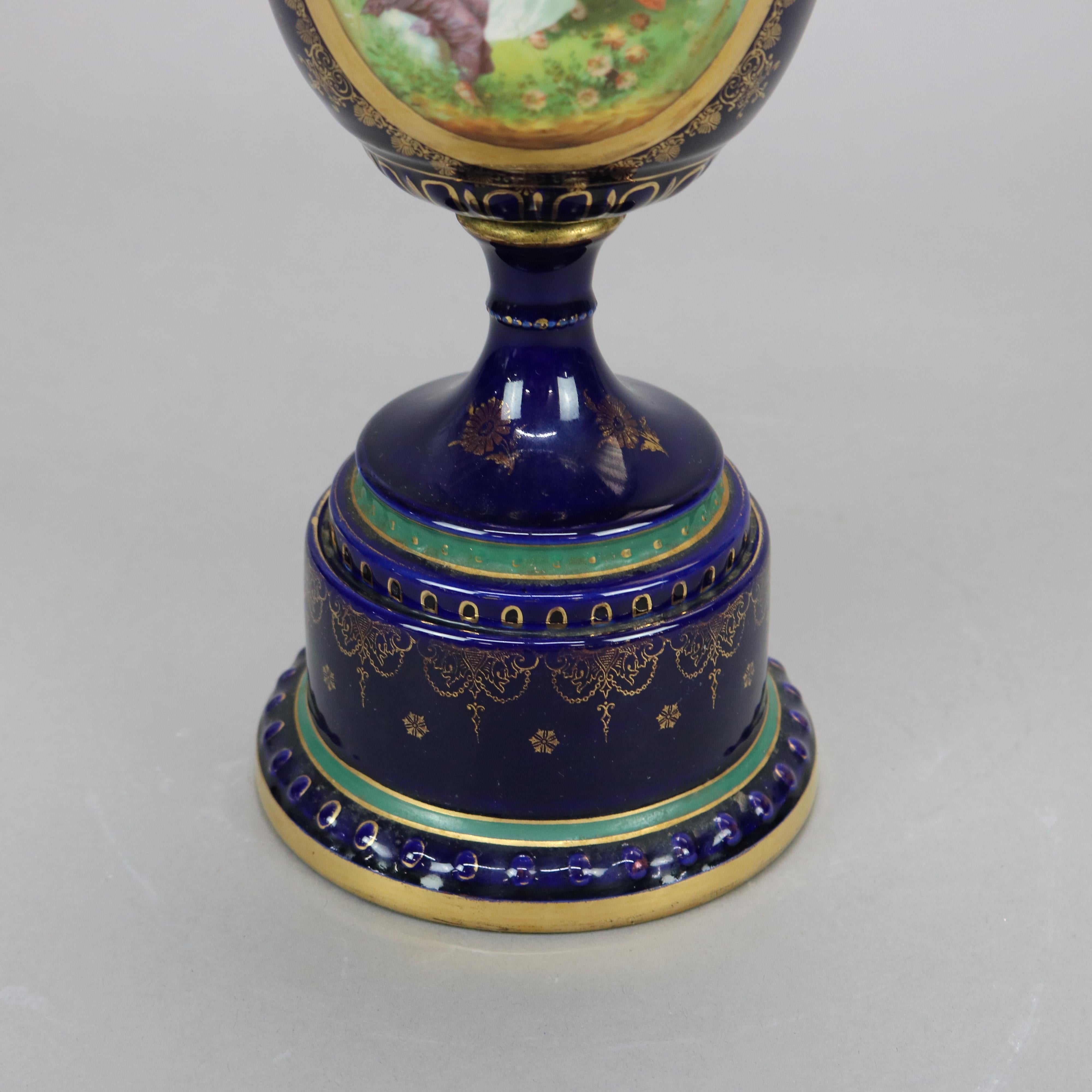 Antique Austrian Royal Vienna Porcelain Cobalt Portrait Urn, c1890 3