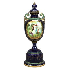 Antique Austrian Royal Vienna Porcelain Cobalt Portrait Urn, c1890