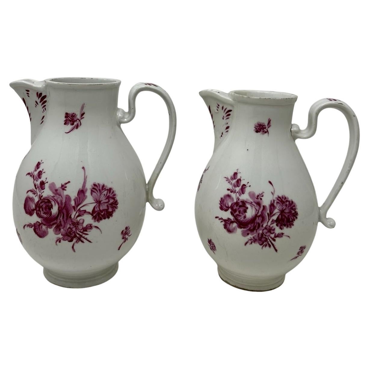 Antique Austrian Royal Vienna Porcelain Cream Milk Jug Pitchers Puce Burgundy For Sale