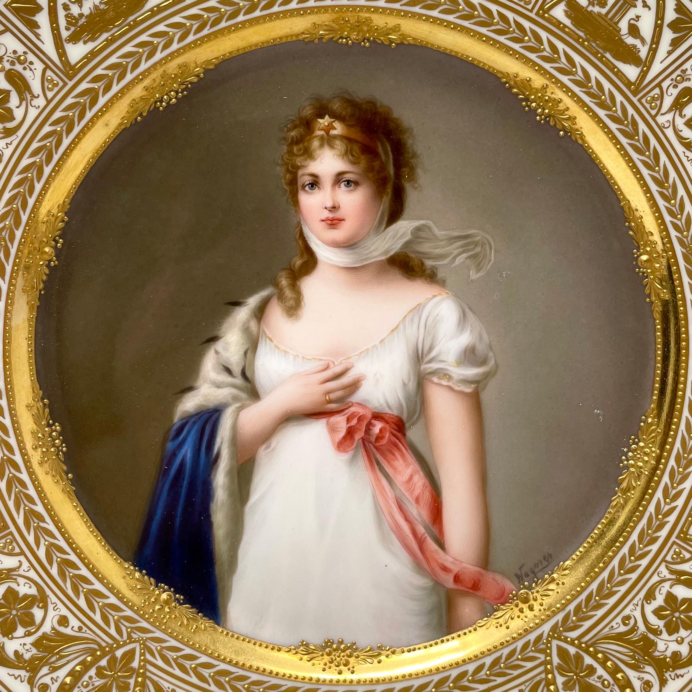 Antike österreichische königliche Wiener Porzellan Elfenbein und Gold gemalt Kabinett Teller der Königin Louise von Preußen.