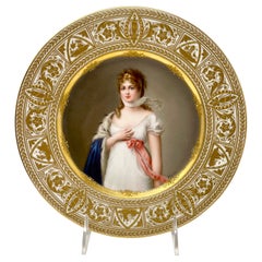 Antique Austrian Royal Vienna Porcelain Golden Plate of Queen Louise of Prussia.