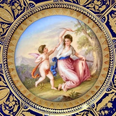 Antique Austrian Royal Vienna Porcelain Plate, Cupid's Unrequited Love, Ca. 1890