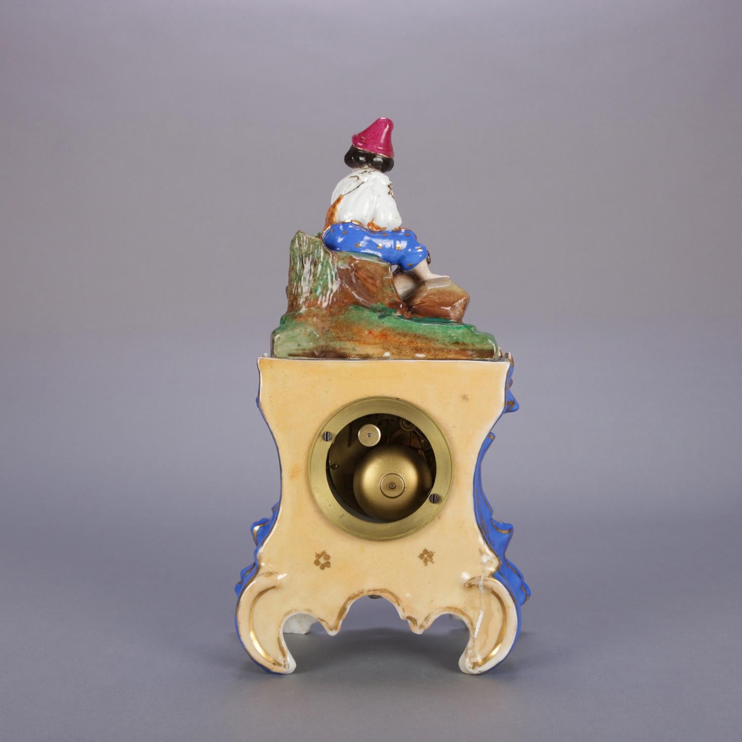 Antique Austrian Royal Vienna School Figural Hand Painted & Gilt Old Paris Clock In Good Condition In Big Flats, NY