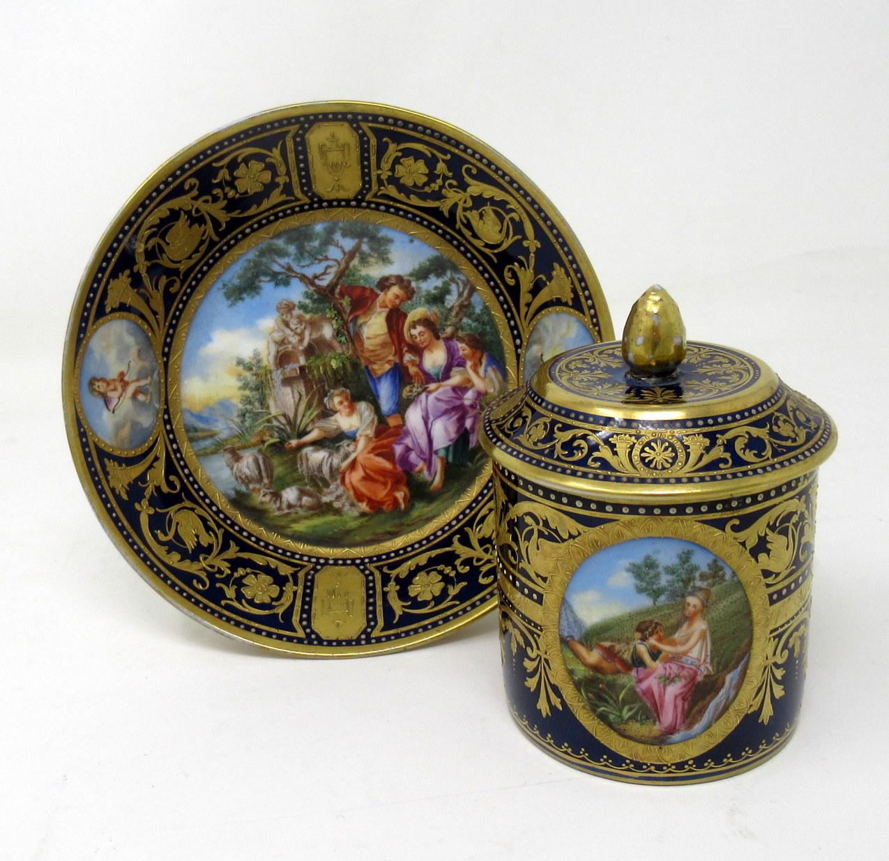 Antique Austrian Royal Vienna Sevres Style Chocolate Tea Cup Saucer Cobalt Blue In Good Condition In Dublin, Ireland