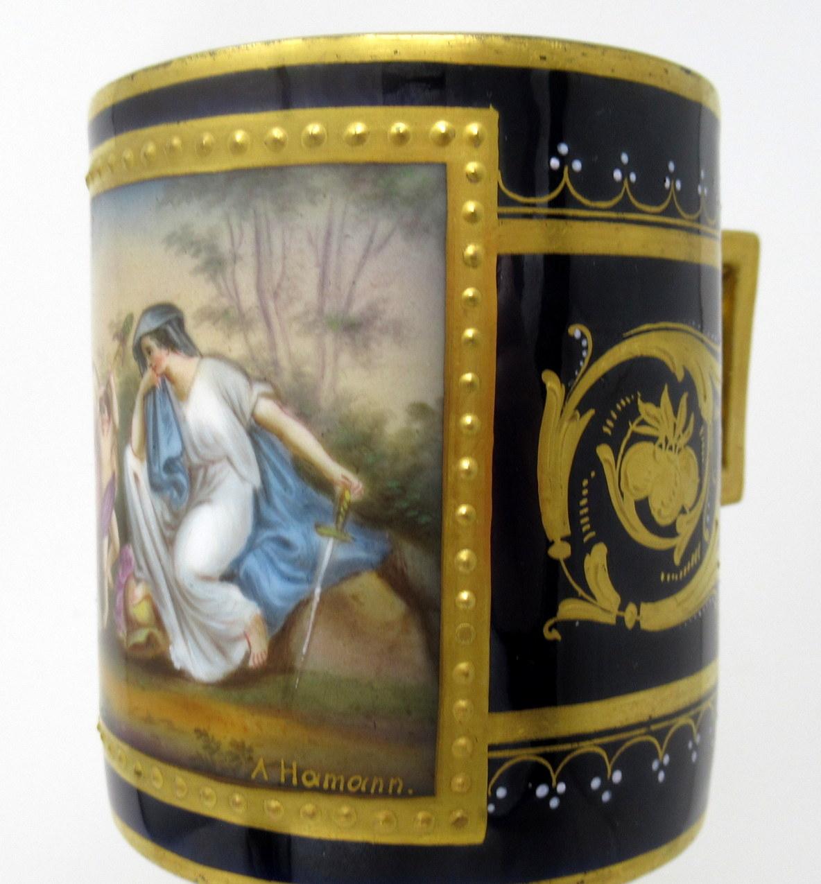 19th Century Antique Austrian Royal Vienna Sevres Style Chocolate Tea Cup Saucer Cobalt Blue