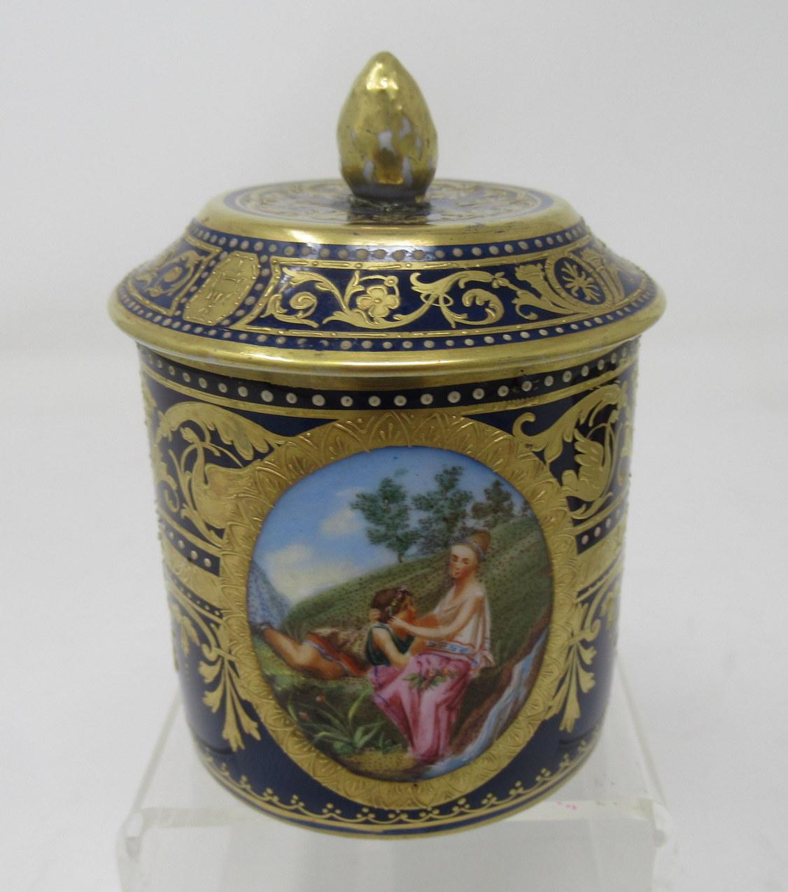 Antique Austrian Royal Vienna Sevres Style Chocolate Tea Cup Saucer Cobalt Blue 1