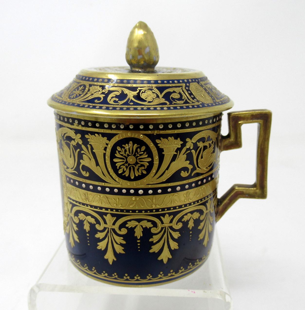 Antique Austrian Royal Vienna Sevres Style Chocolate Tea Cup Saucer Cobalt Blue 2