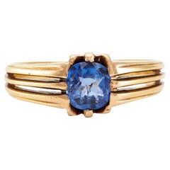 Antique Austrian Sapphire 14k Yellow Gold Solitaire Ring