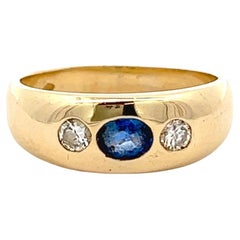 Antique Austrian Sapphire Diamond 14 Karat Yellow Gold Three Stone Band Ring