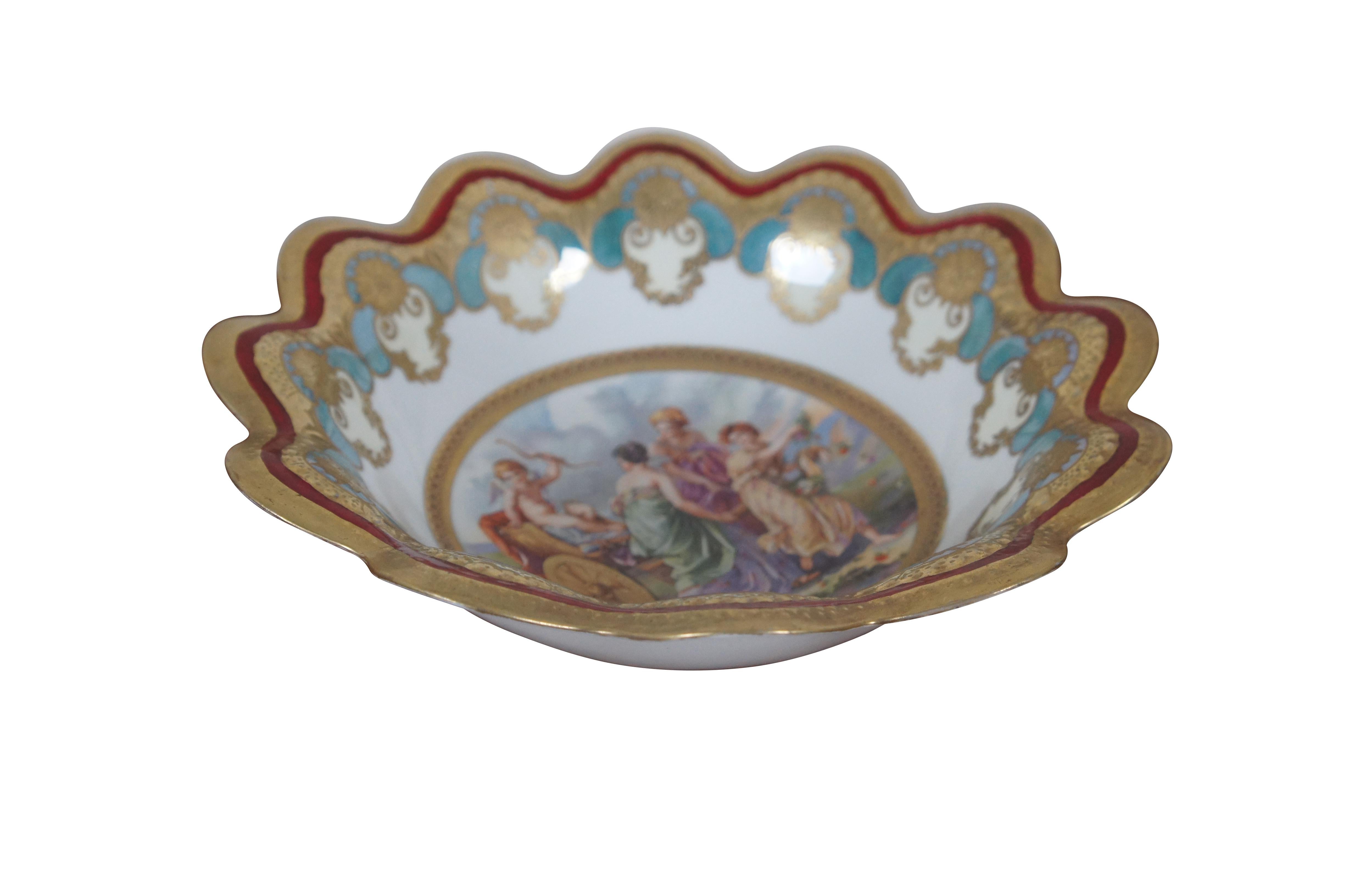 Antique Austrian Scalloped Neoclassical Cherub Chariot Porcelain Bowl 11