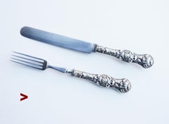 Antique Austrian Set dessert Forks and Knives solid Coin Silver Steel