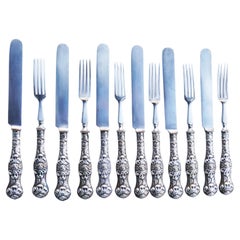 Antique Austrian Set dessert Forks and Knives solid Coin Silver Steel